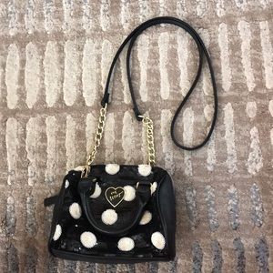 Black and white polka dot Betsey Johnson purse